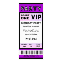 Ticket 21st Birthday Party Invitations Purple