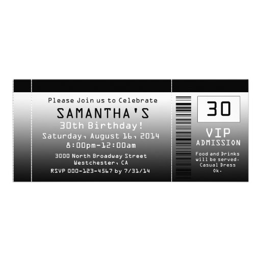 Ticket Invitations, Black + White (front side)