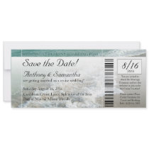 Ticket Save Date, Beach Destination Wedding Cruise Personalized Announcement