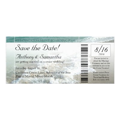 Ticket Save Date, Beach Destination Wedding Cruise Personalized Announcement
