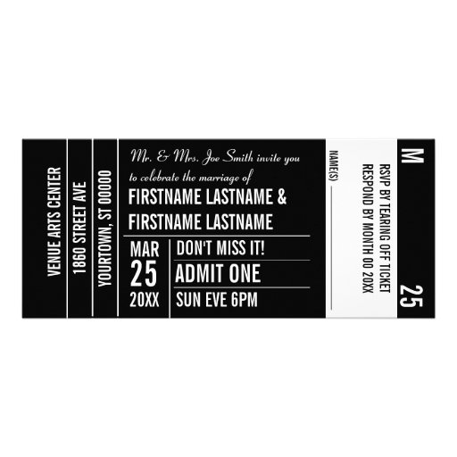 Ticket Stub White Area Party Personalized Announcements