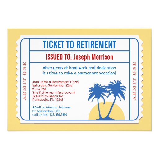 Ticket Style Retirement Invitation (front side)