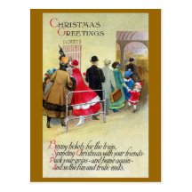Ticket Window Queue Vintage Christmas Post Card