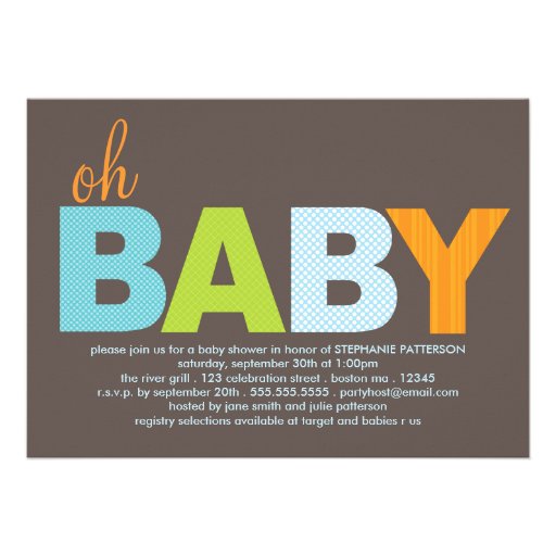 Tickled Oh Baby Boy Modern Baby Shower Personalized Invitation