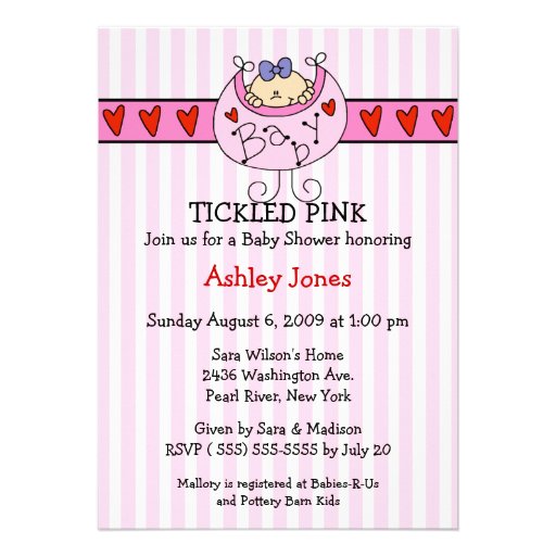 TICKLED PINK Bib Baby Girl Shower Invitations