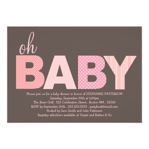 Tickled Pink Oh Baby Girl Modern Baby Shower Announcement