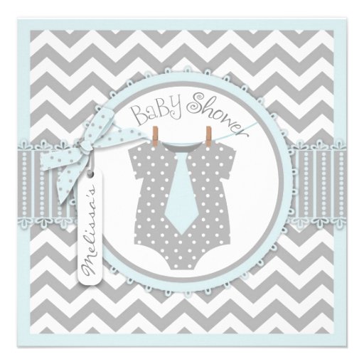 Tie and Chevron Print Baby Shower SQ-BLGY Personalized Invitations