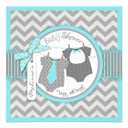 Tie, Bow-tie, & Chevron Print Twins Baby Shower Personalized Invite (front side)