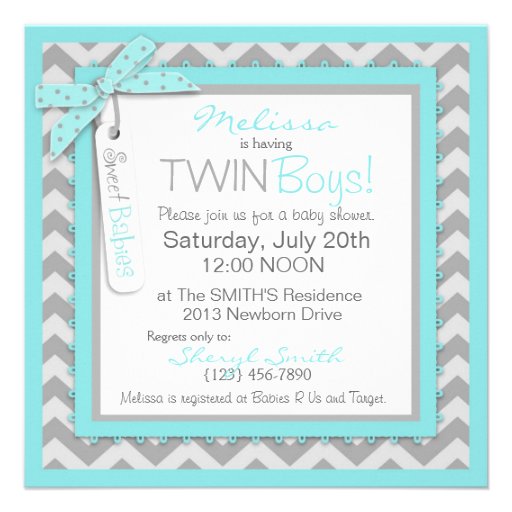 Tie, Bow-tie, & Chevron Print Twins Baby Shower Personalized Invite
