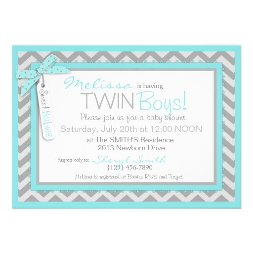 Tie, Bow-tie & Chevron Print Twins Baby Shower Personalized Announcement