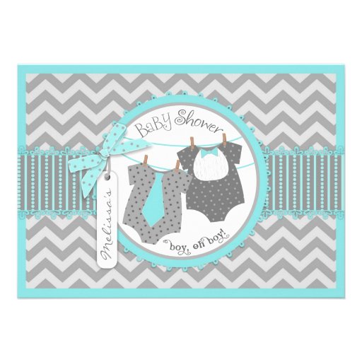 Tie, Bow-tie & Chevron Print Twins Baby Shower Personalized Announcement