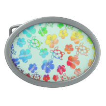 Tie Die Honu And Hibiscus Oval Belt Buckles
