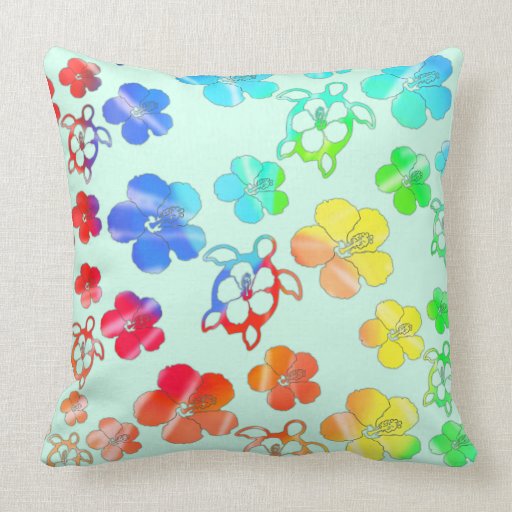Tie Die Honu And Hibiscus Throw Pillow