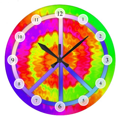 Tie Dye Peace Sign Clock