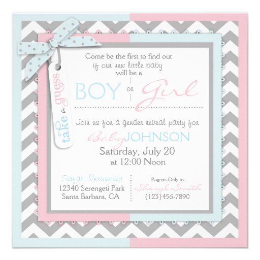 Tie or Tutu & Chevron Print Gender Reveal Party 2 Announcement