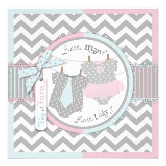 Tie or Tutu & Chevron Print Gender Reveal Party Personalized Invites