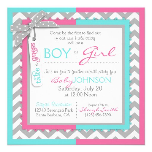 Tie or Tutu & Chevron Print Gender Reveal Party Custom Announcements