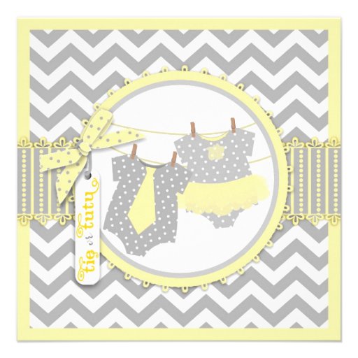 Tie or Tutu & Chevron Print Gender Reveal Party Personalized Announcement (front side)