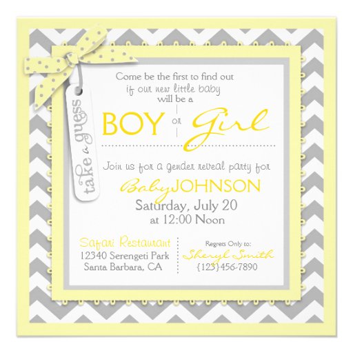 Tie or Tutu & Chevron Print Gender Reveal Party Personalized Announcement