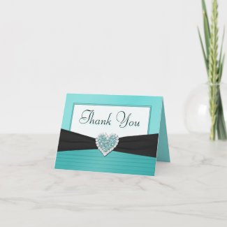 Tiffany Blue and Black Glitter Heart Thank You card