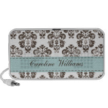 Tiffany Blue and Brown Damask Doodle Speakers