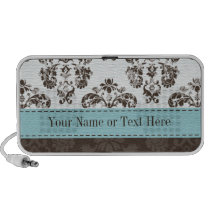 Tiffany Blue and Brown Damask Doodle Speakers Pers
