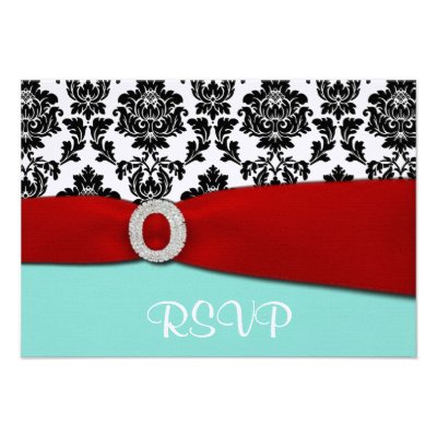 Tiffany Blue and Red RSVP Wedding Cards Custom Invites