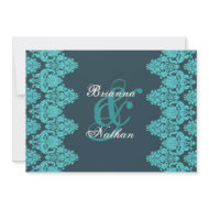 Tiffany Blue and Spruce Damask Wedding Invitation invitation