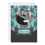 Tiffany Blue Damask Wedding Photo Thank You Cards Invitation