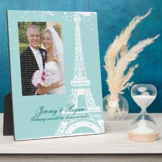 Tiffany Blue Eiffel Tower Wedding Photo Plaques plaque