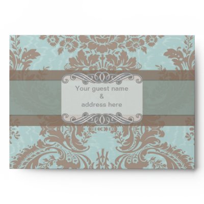 Tiffany Blue Elegant Damask A7 Wedding Envelope envelope