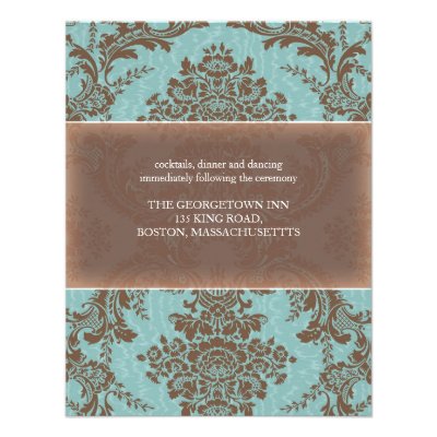 Tiffany Blue Elegant Damask reception card Personalized Invitation