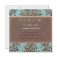 Tiffany Blue elegant damask save the date invitation