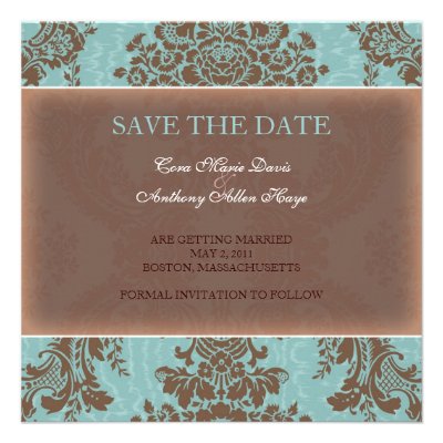 Tiffany Blue elegant damask save the date Invitation