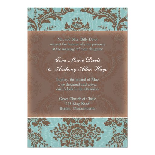 Tiffany Blue Elegant Damask Wedding Invitation