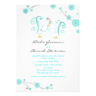 Tiffany Blue Lovebirds & Blossoms Invitations