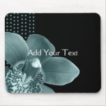 Tiffany Blue Orchid on Black Mouse Pads