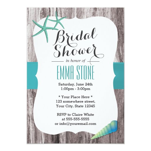 Tiffany Blue Seashells Beach Theme Bridal Shower Personalized Announcement