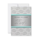 Tiffany Blue White Silver Lace Wedding RSVP Cards Invitation