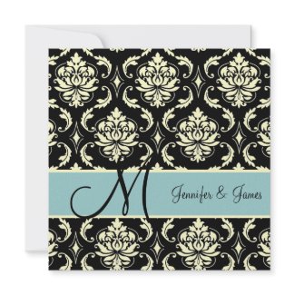 Tiffany & Cream Monogram Damask Wedding Invitation invitation