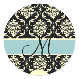 Tiffany & Cream Monogram Damask Wedding Sticker sticker