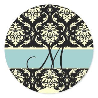 Tiffany & Cream Monogram Damask Wedding Sticker sticker