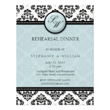Tiffany Damask Monogram Rehearsal Dinner Card Personalized Invite