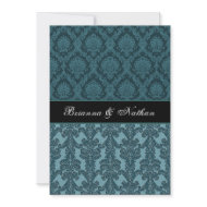 Tiffany & Dark Teal Blue Damask Wedding Invitation invitation