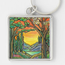 Tiffany Landscape Stained Glass Design ART! Key Chains