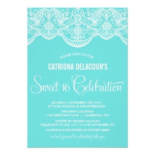 Tiffany Moroccan Lace Sweet Sixteen Invitation (front side)