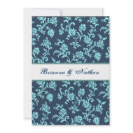 Tiffany & Navy Flower Damask Wedding Invitation invitation