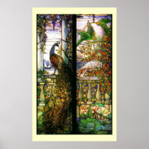 Tiffany Stained Glass Peacock Parrots Print