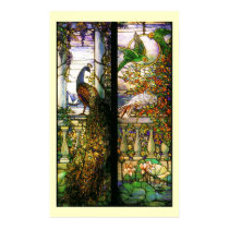 Tiffany Stained Glass Peacock Parrots Print