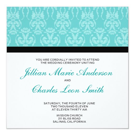 Tiffany Teal Damask Wedding Invitations Zazzle